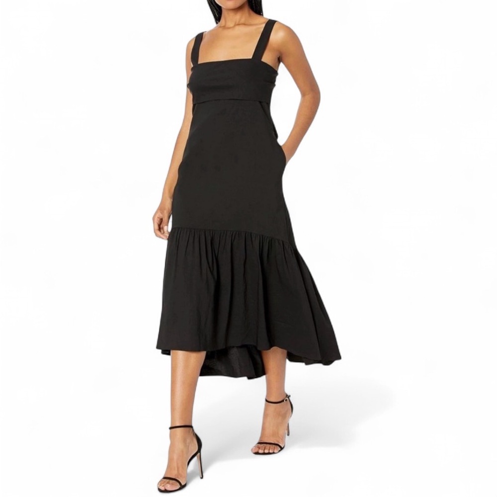 Theory Black Linen Blend Midi Dress